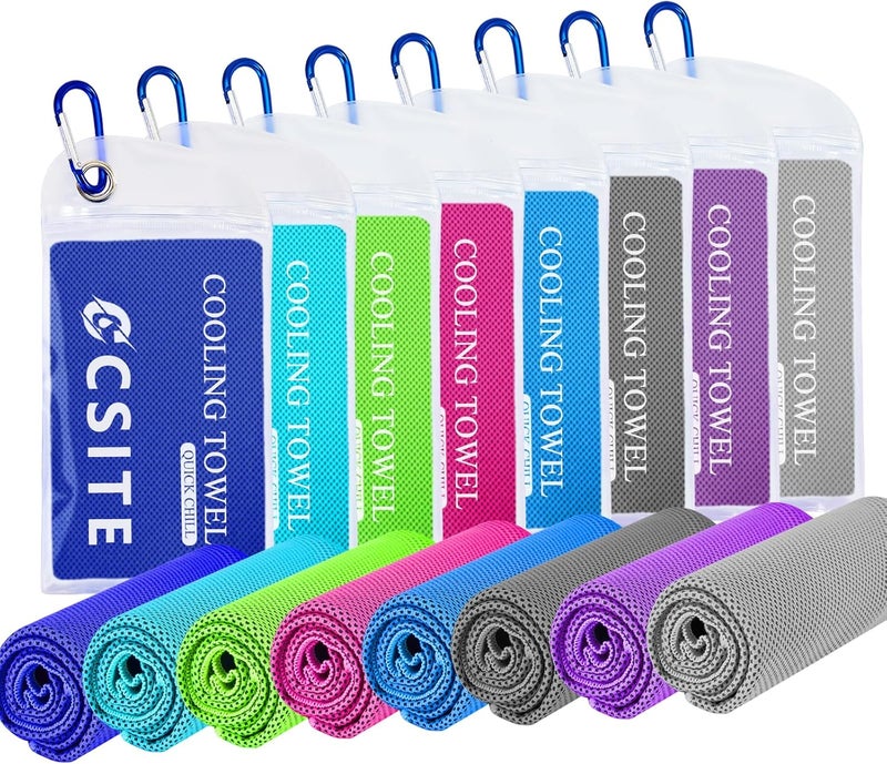 CASITE 8 Pack (47"x12") Cooling Towels for Neck and Face Bulk, Ice Towel for Hot Weather, Soft Breathable Chilly Gym Towels, Microfiber Towel for Work Out, Yoga, Running, Camping & More Activities - Image 1